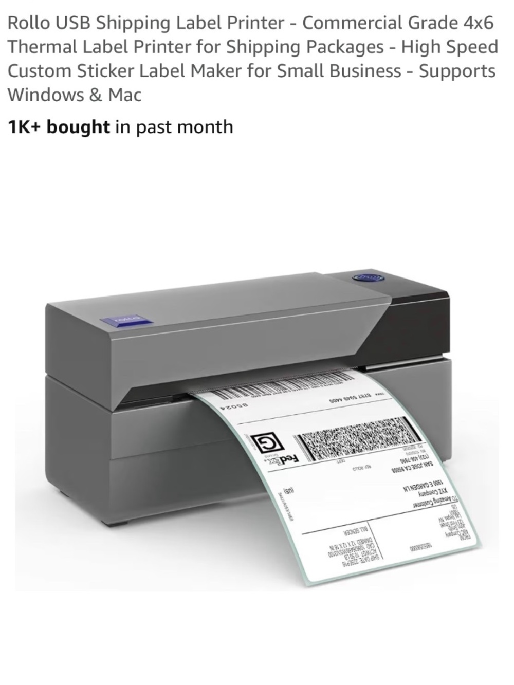 Rollo USB Shipping Label Printer